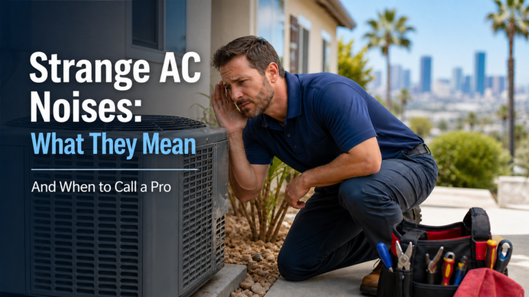 HVAC technician listening to strange AC noise from outdoor home air conditioner